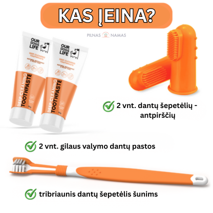 Dantų priežiūros priemonių šunims rinkinio sudėtis