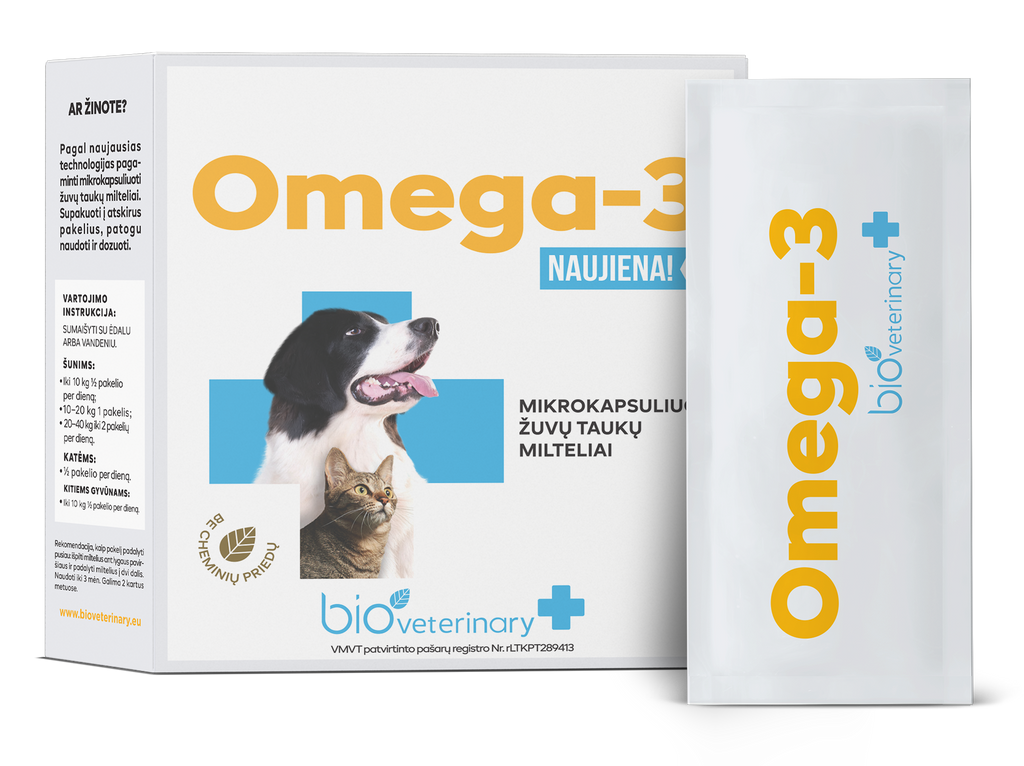 Omega-3 - mikrokapsuliuotų žuvų taukų milteliai